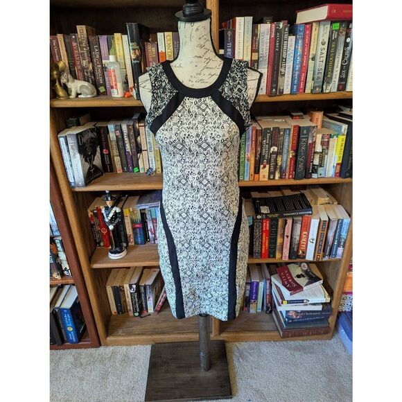 Brand New Parker Women's Large Black Cream Print Sleeveless Midi Dress - Picture 1 of 6